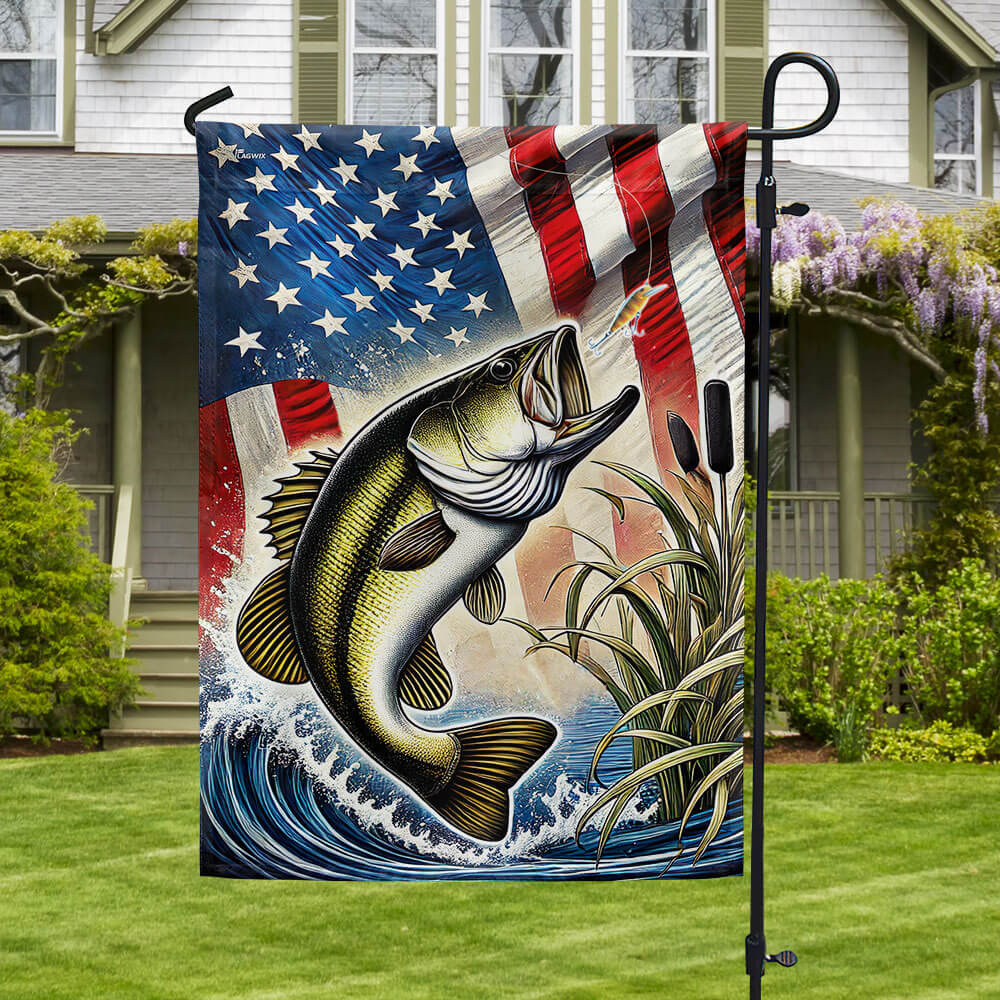 Bass Fishing American Flag
