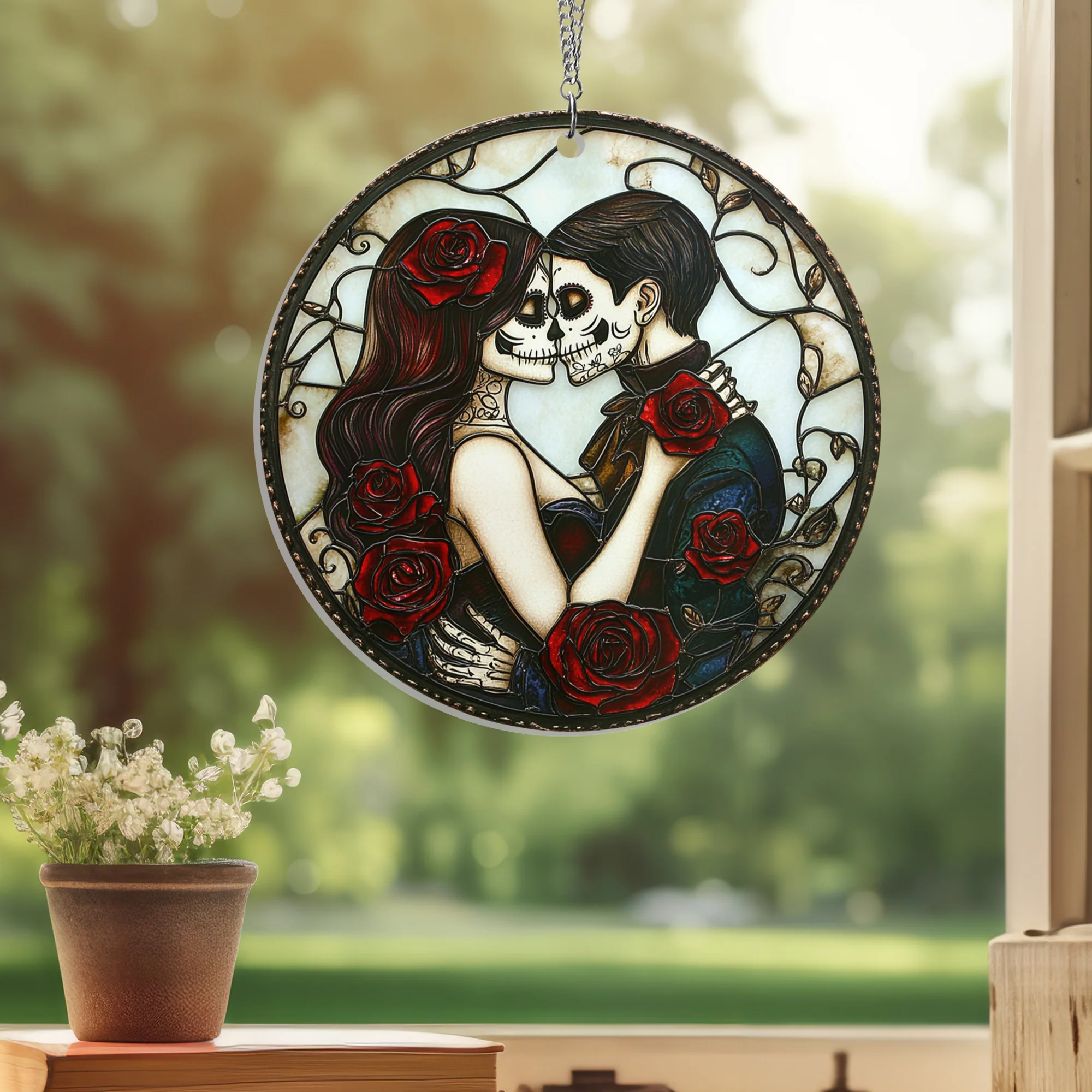 Valentine’s Day Gifts Skull Couple Romantic Acrylic Suncatcher Hanging Sign