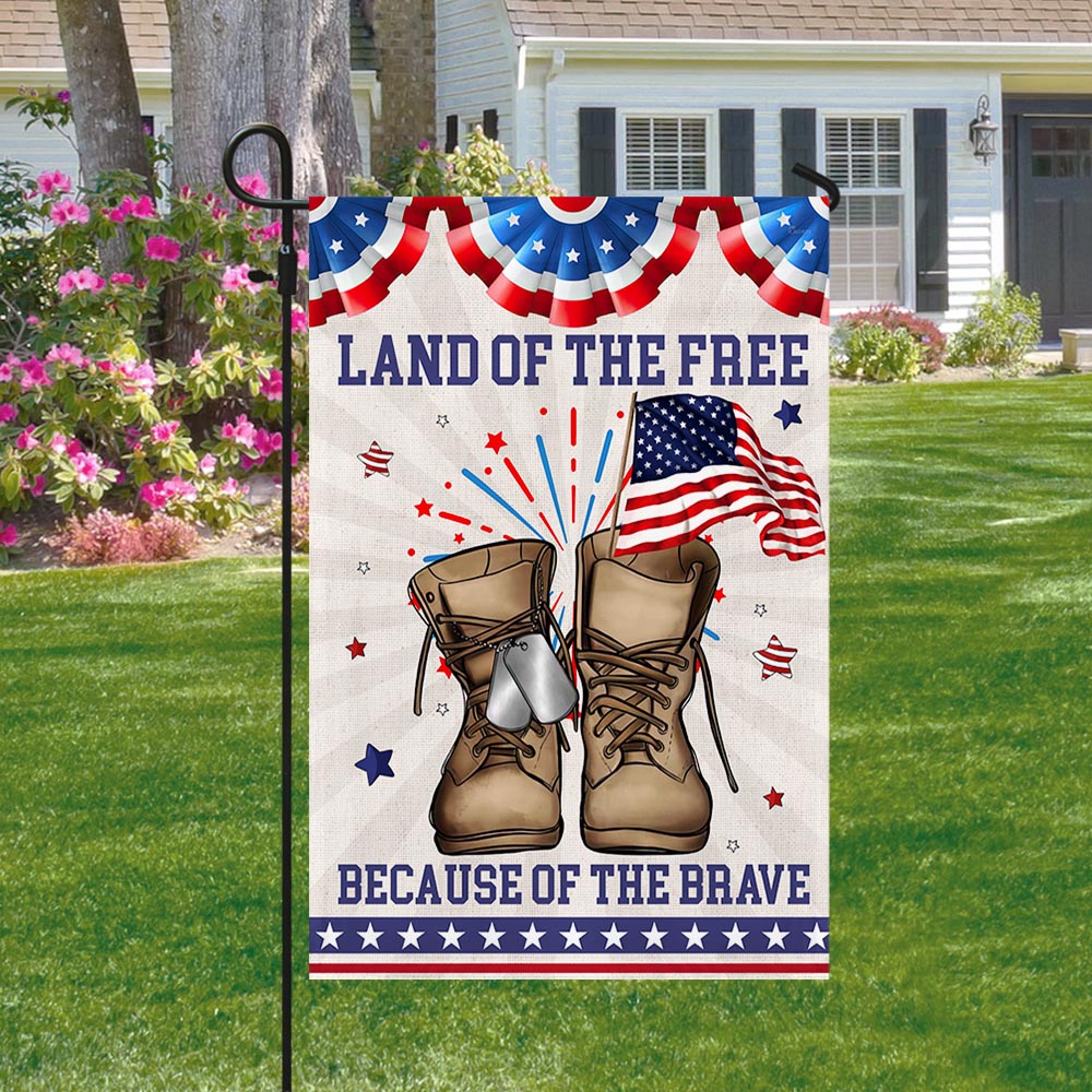 Bimipi American Flag - Land Of The Free Because Of The Brave Veteran Boots Independence Day Patriotic Flag