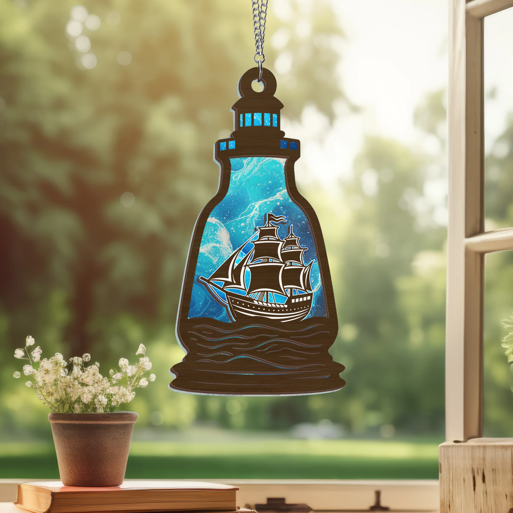 Ship in a Bottle 2 Layered Hanging Suncatcher