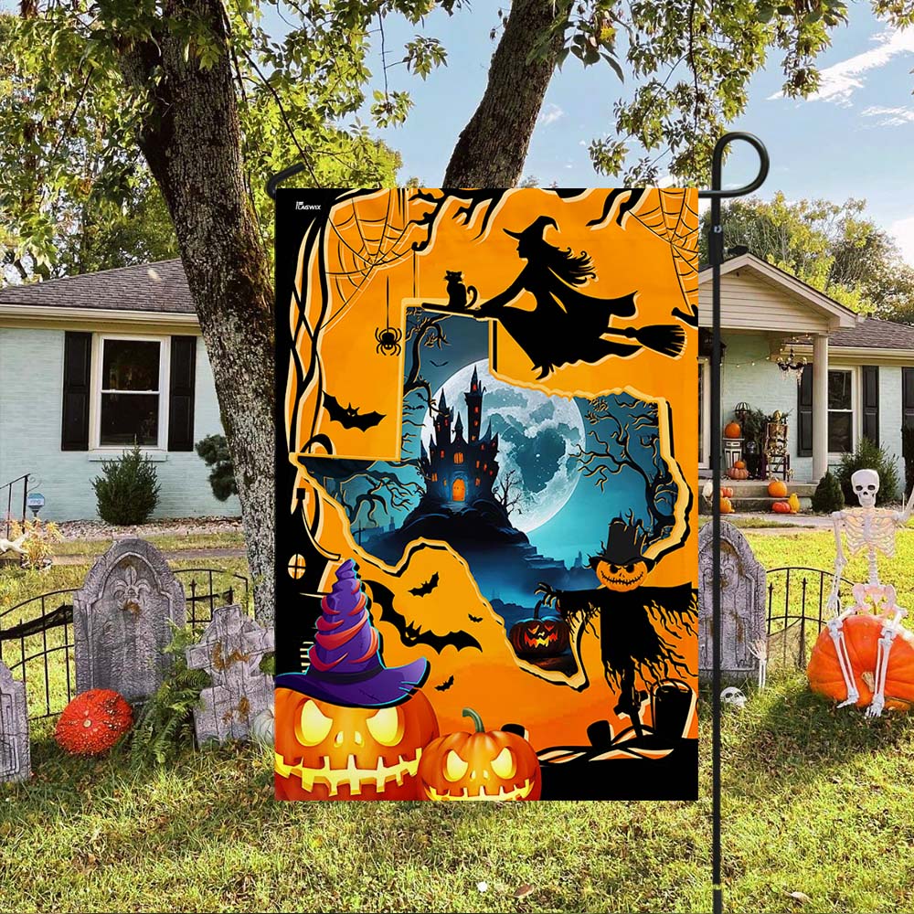 Texas Halloween Flag Spooky Pumpkins Witch