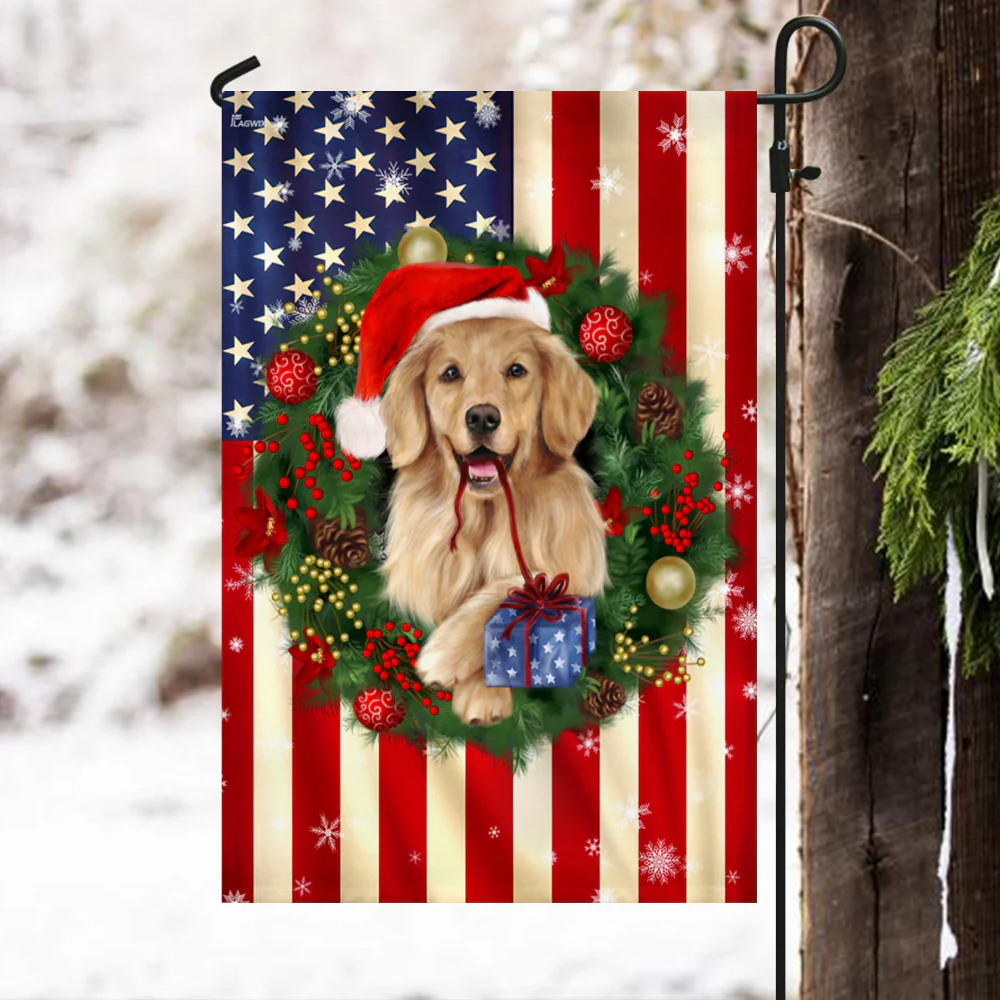 Golden Retriever Christmas American Flag
