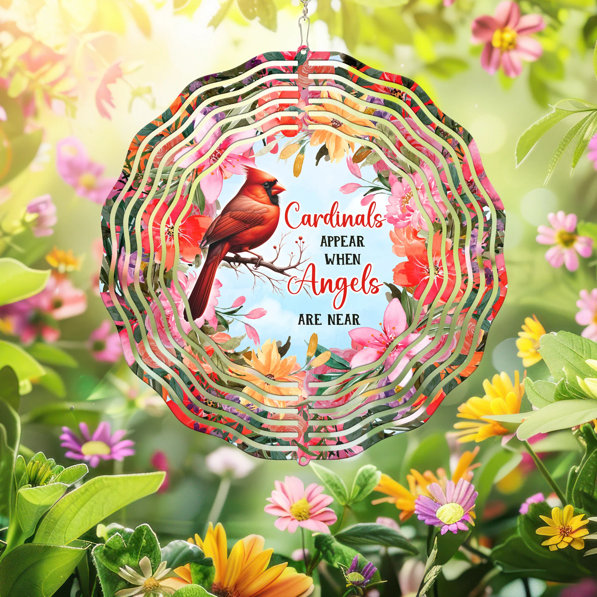 Memorial Red Cardinal Floral Wind Spinner