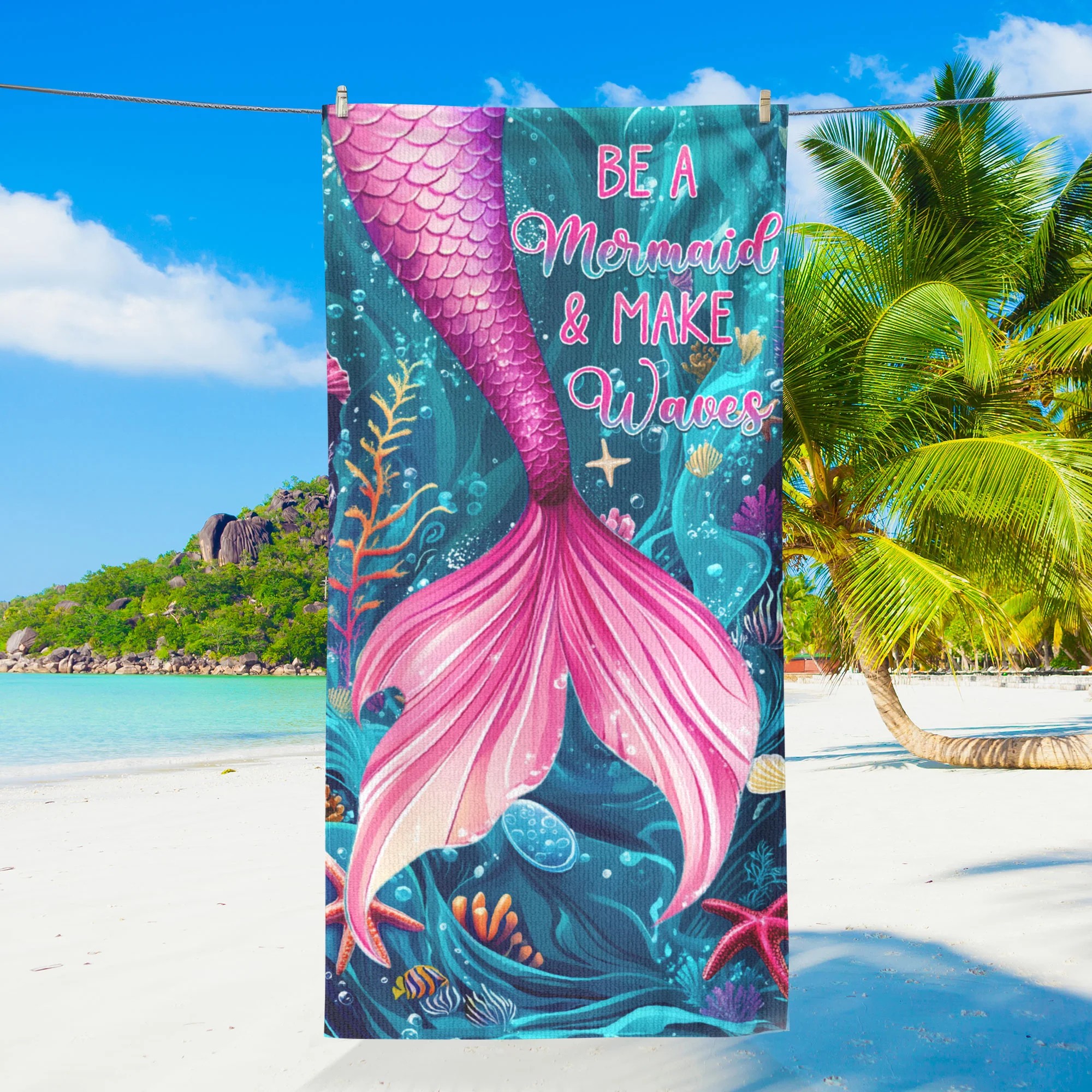 Be A Mermaid Make Waves Beach Towel