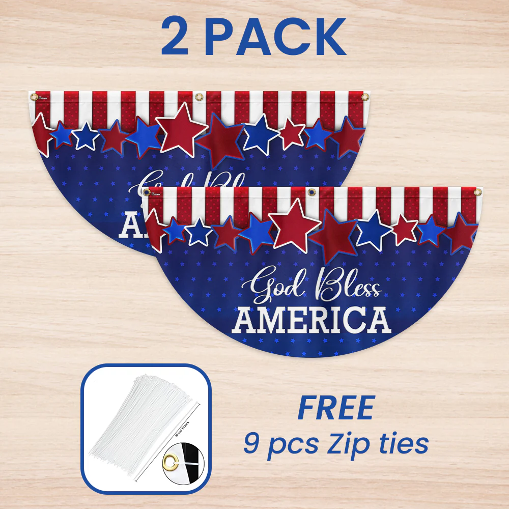 God Bless America Patriotic Non-Pleated Fan Flag