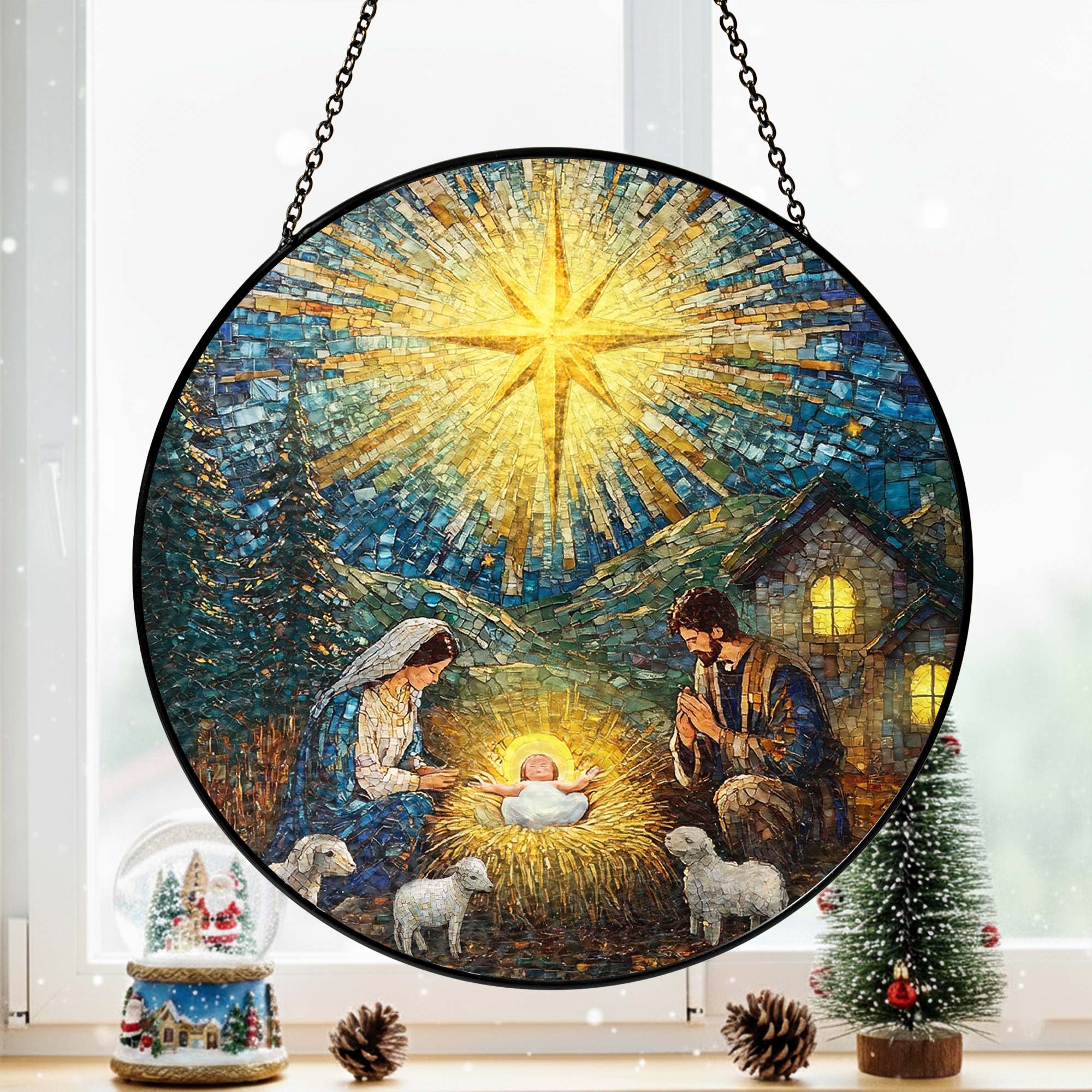 Nativity of Jesus Stained Glass Suncatcher | Holy Night Christmas Decor