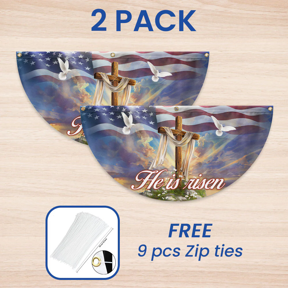 Christian Cross He Is Risen, Easter Day Christian Non-Pleated Fan Flag