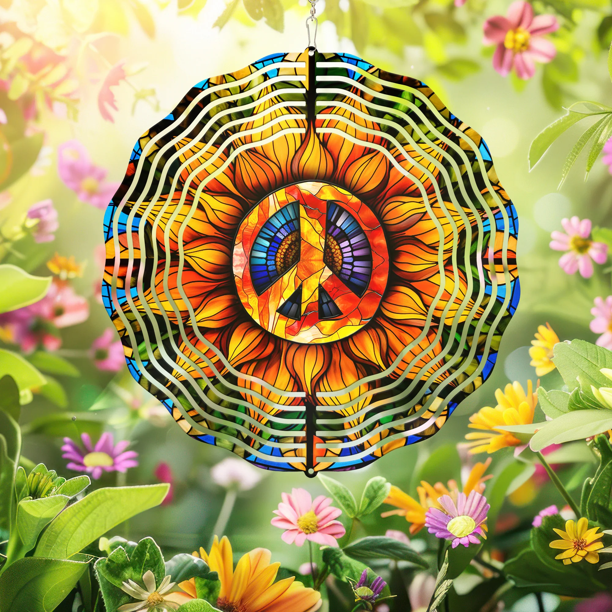 Hippie Soul Sunflower Peace Sign Hippie Wind Spinner