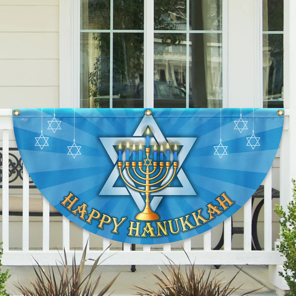 Happy Hanukkah Menorah Jewish Non-Pleated Fan Flag  3-Day Shipping