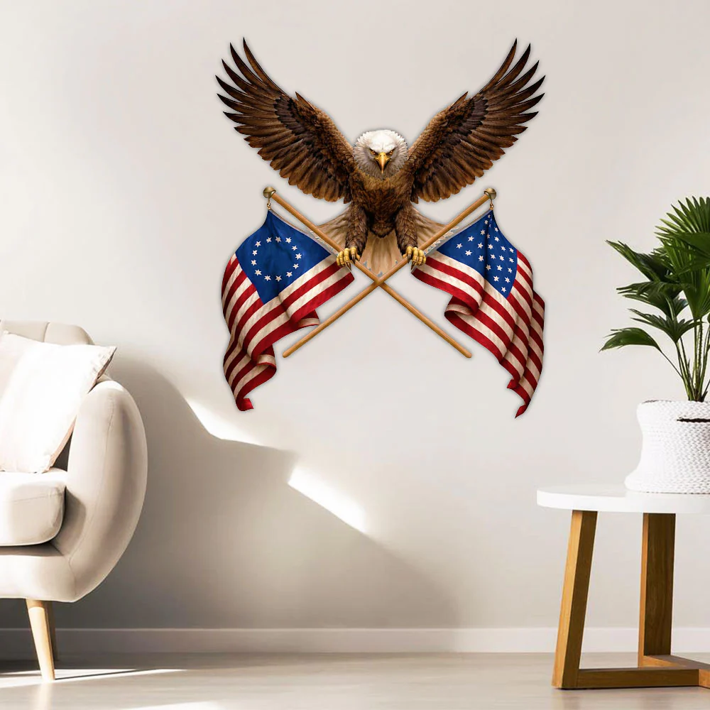 Betsy Ross 250 American Patriotic Metal Sign with Bald Eagle USA Hanging Decor