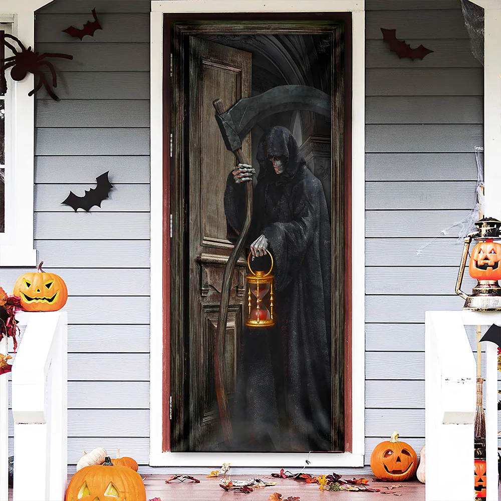 Grim Reaper Halloween Door Cover, Grim Reaper Knocking At The Door Home Decor