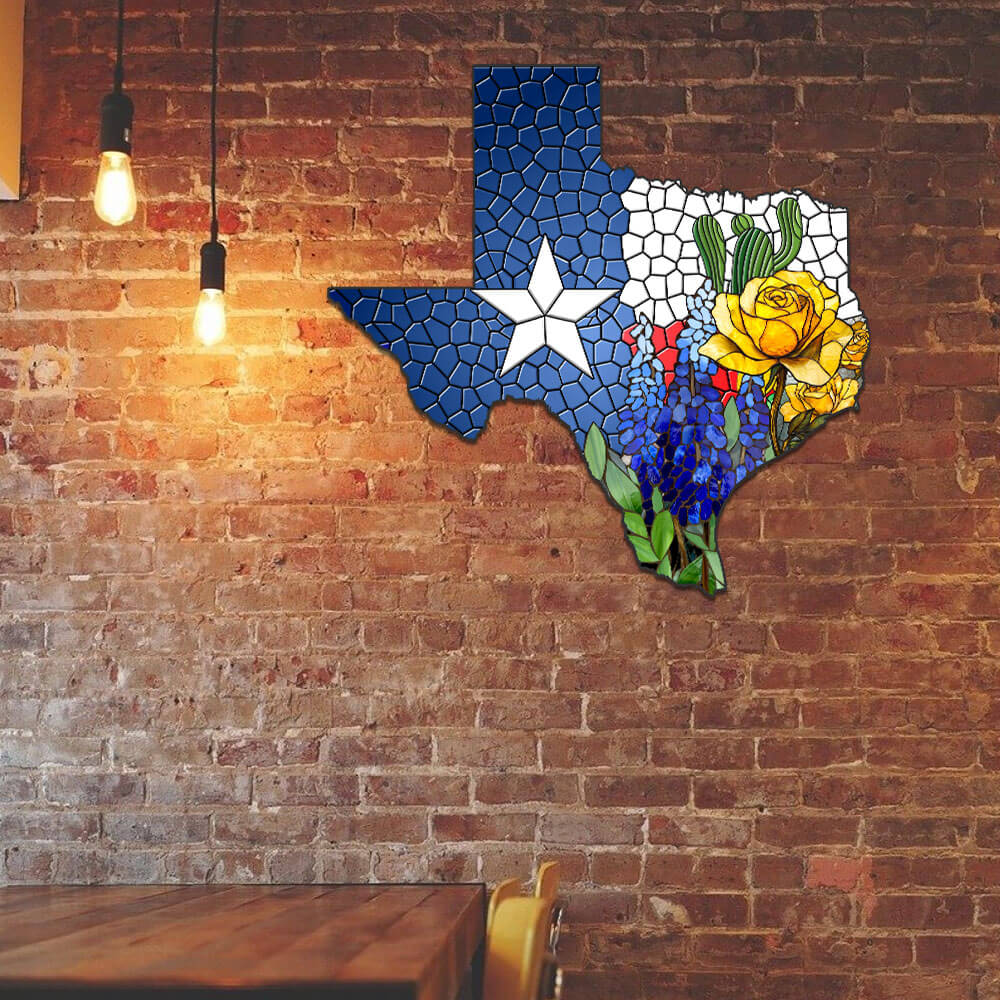 Texas Bluebonnet and Yellow Rose of Texas Metal Sign