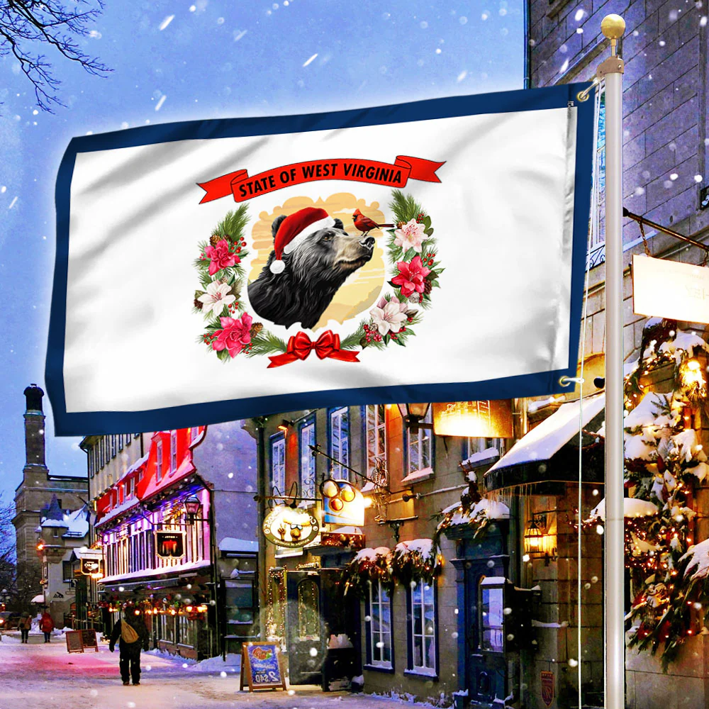 West Virginia Christmas Black Bear Grommet Flag