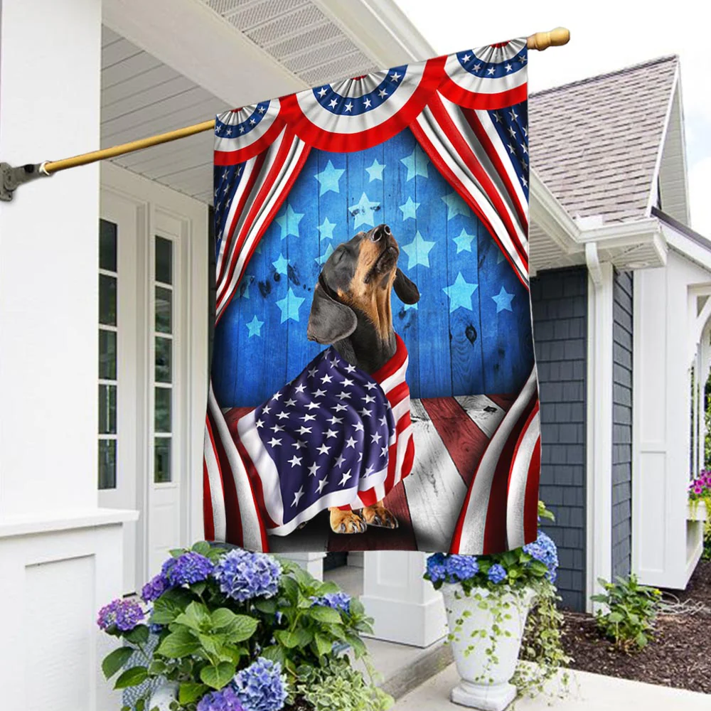 Bimipi American Flag - 4th of july Dachshund American Patriotic Garden Flag Wrapped in Glory TPT898Fv4