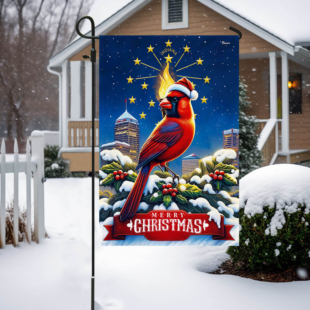 Indiana Christmas Gold Torch and Cardinal Bird Flag
