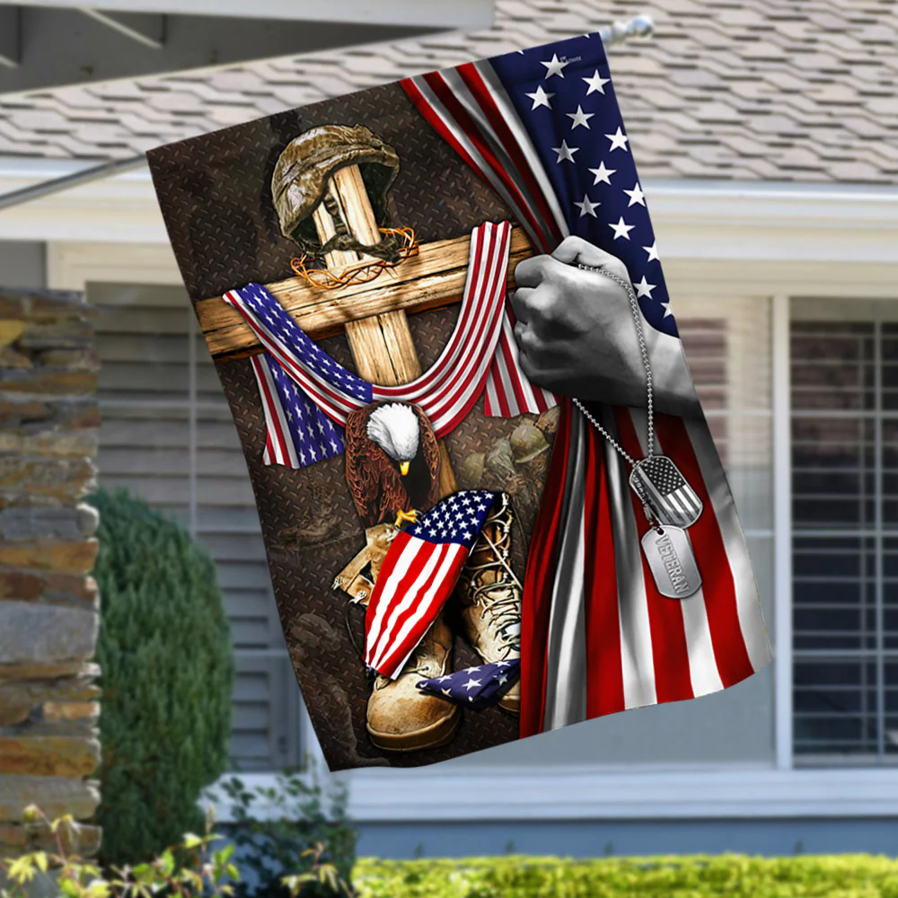 Bimipi American Flag - U.S. Veteran. Christian Cross American Patriot Memorial Flag