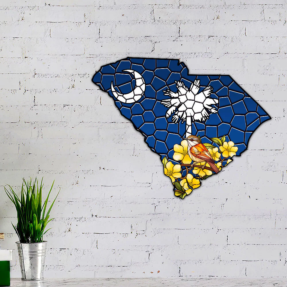 South Carolina Yellow Jessamine Flower with Carolina Wren Bird Metal Sign TPT1035MSv1