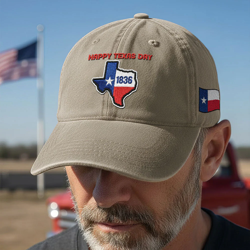 Happy Texas Day Washed Cap, Texas Independence Day Embroidered Cap