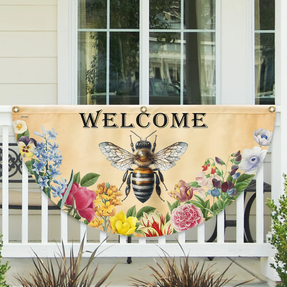 Bee Flowers Welcome Summer Non Pleated Fan Flag