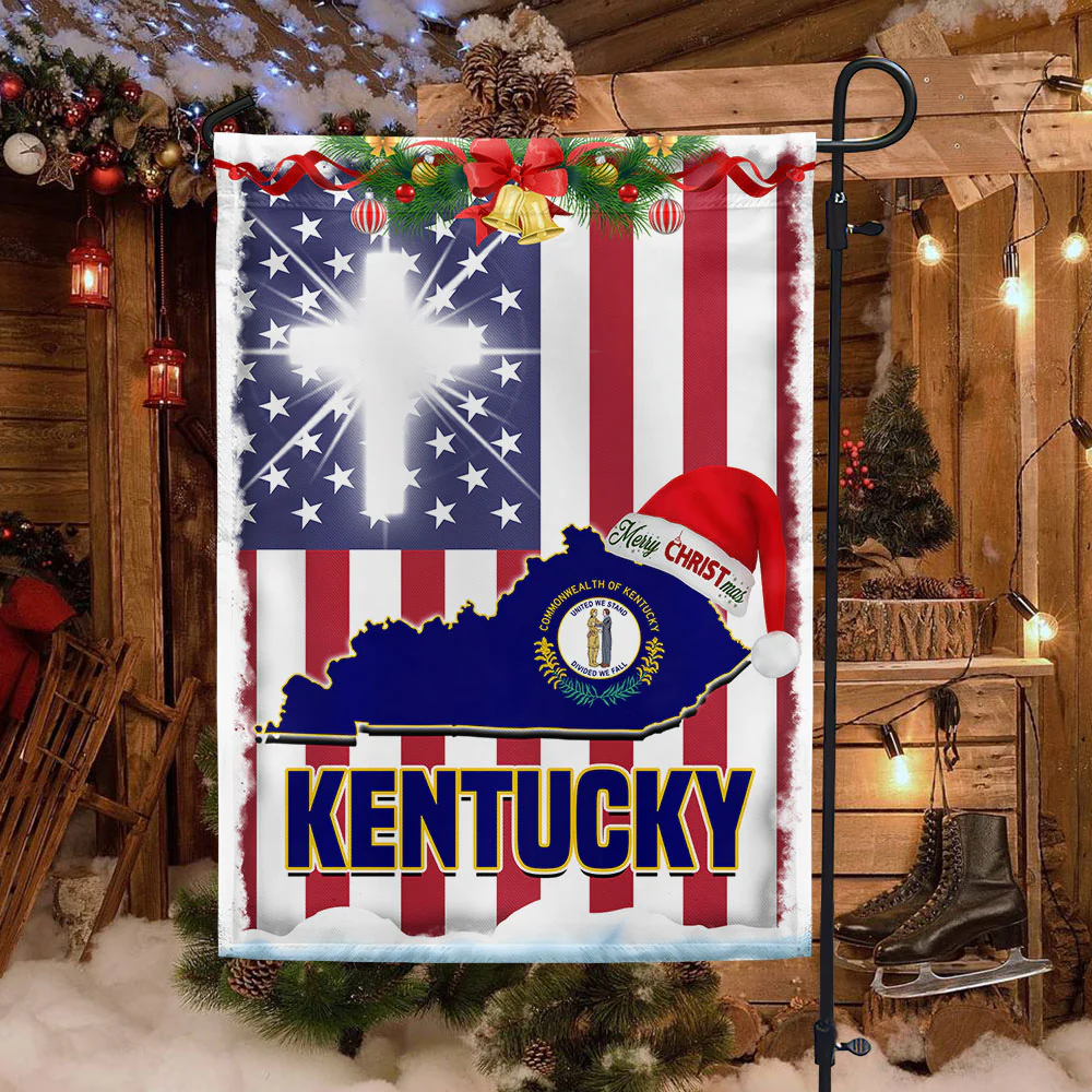 Kentucky God Bless Christmas Flag