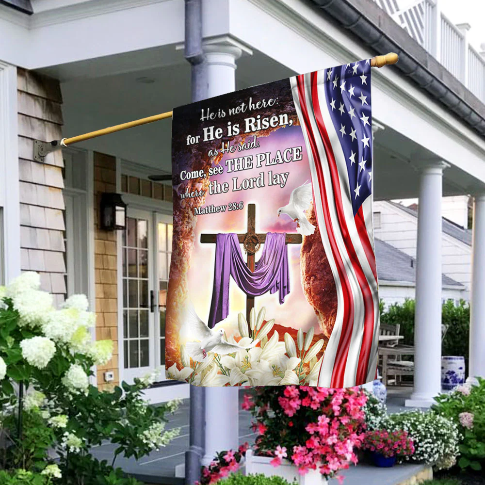 Easter Cross Flag Religious He is Risen, Christian American Flag