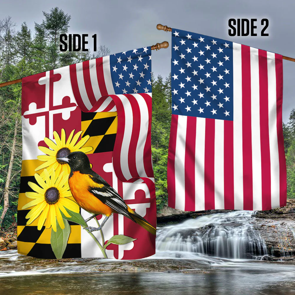 Maryland Black-eyed Susan Flower and Baltimore Oriole Bird Two-Sided Flag MLN1258Fv2