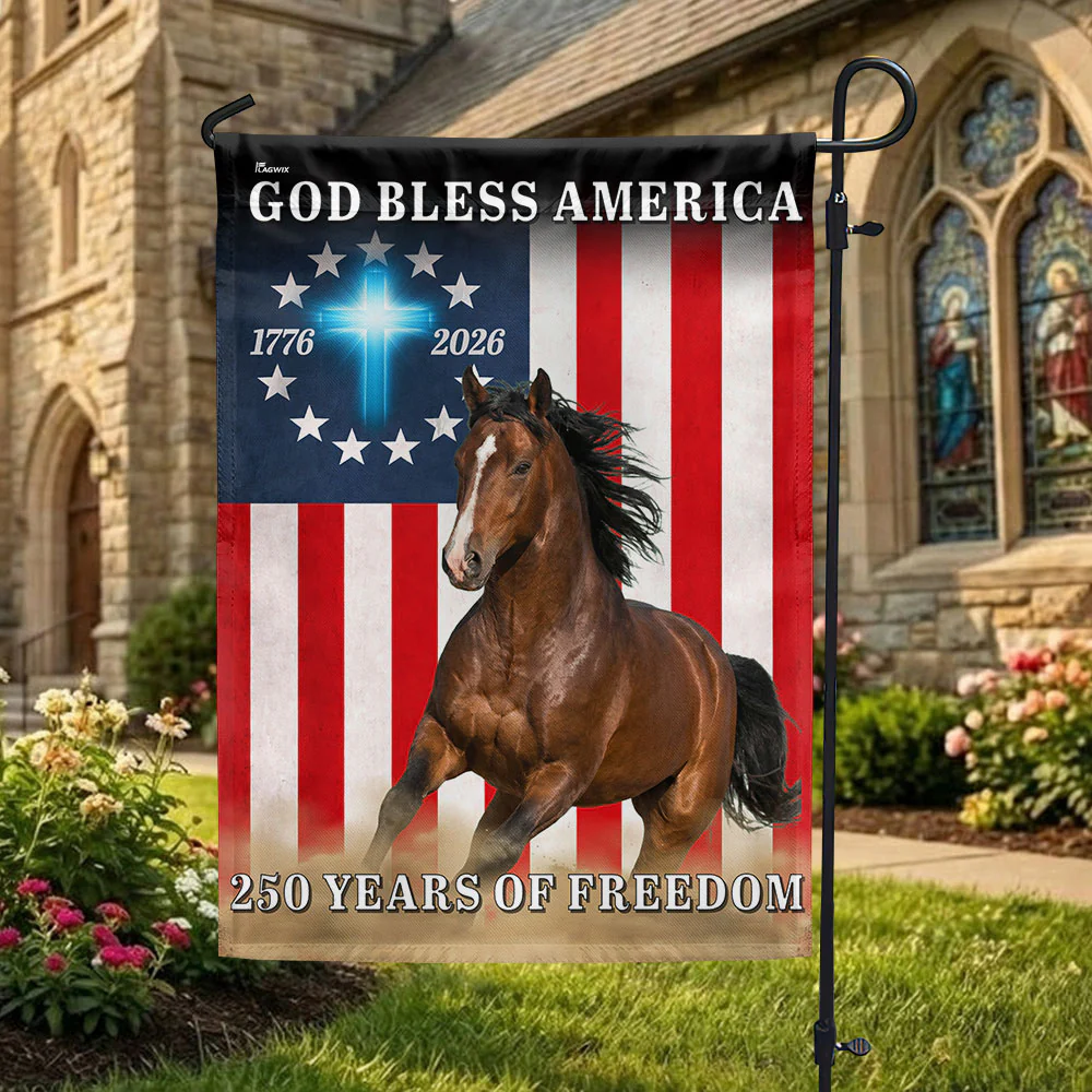 God Bless America 250 Years of Freedom Horse Flag, Patriotic Farm Flag