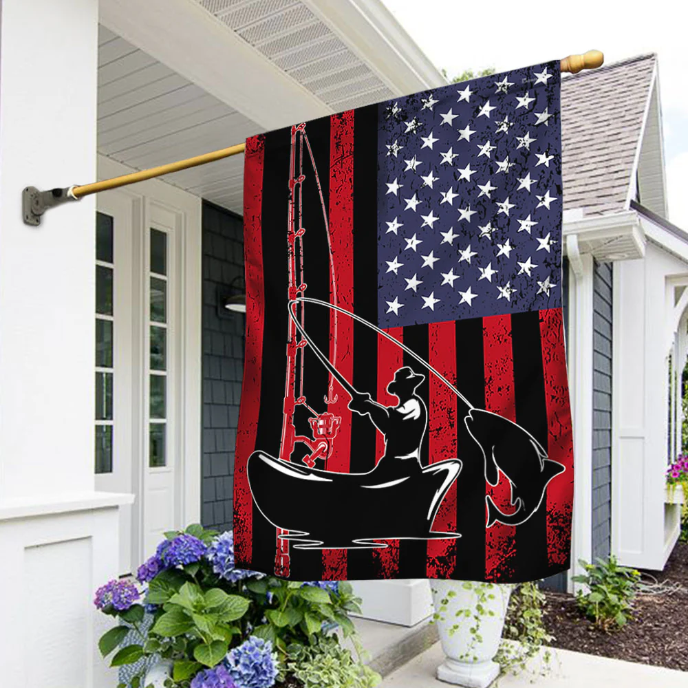 Fisherman Fishing American Flag