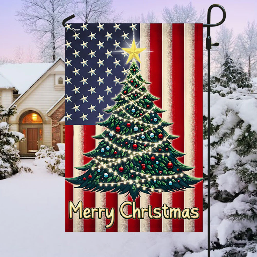 Merry Christmas Tree American Flag