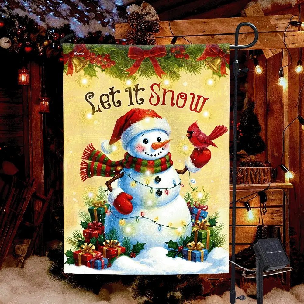 Let It Snow Snowman Flag | Cardinal Winter Christmas Solar LED Flag