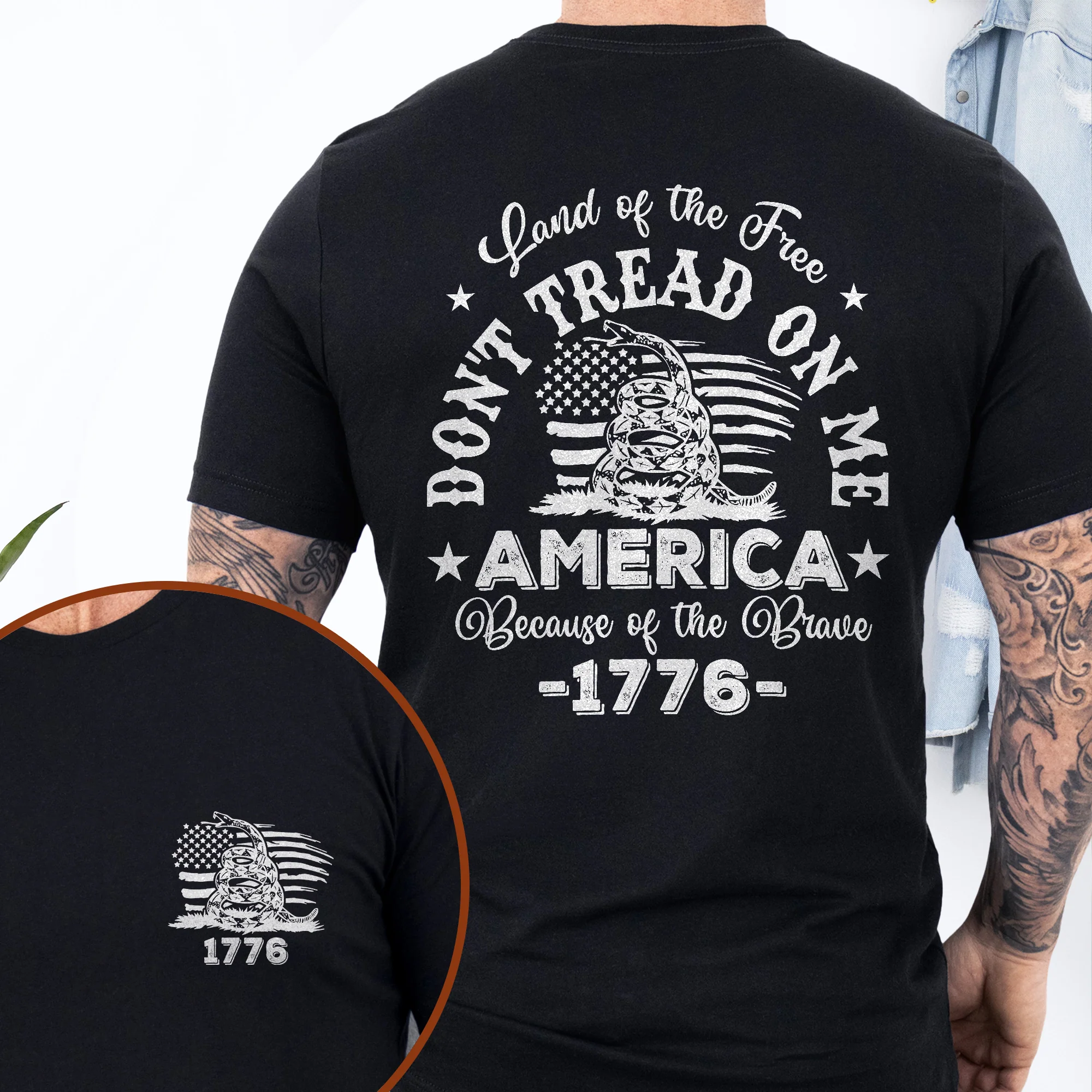 Land Of The Free Don't Tread On Me America Because Of the Brave 1776 4th of july T-Shirt