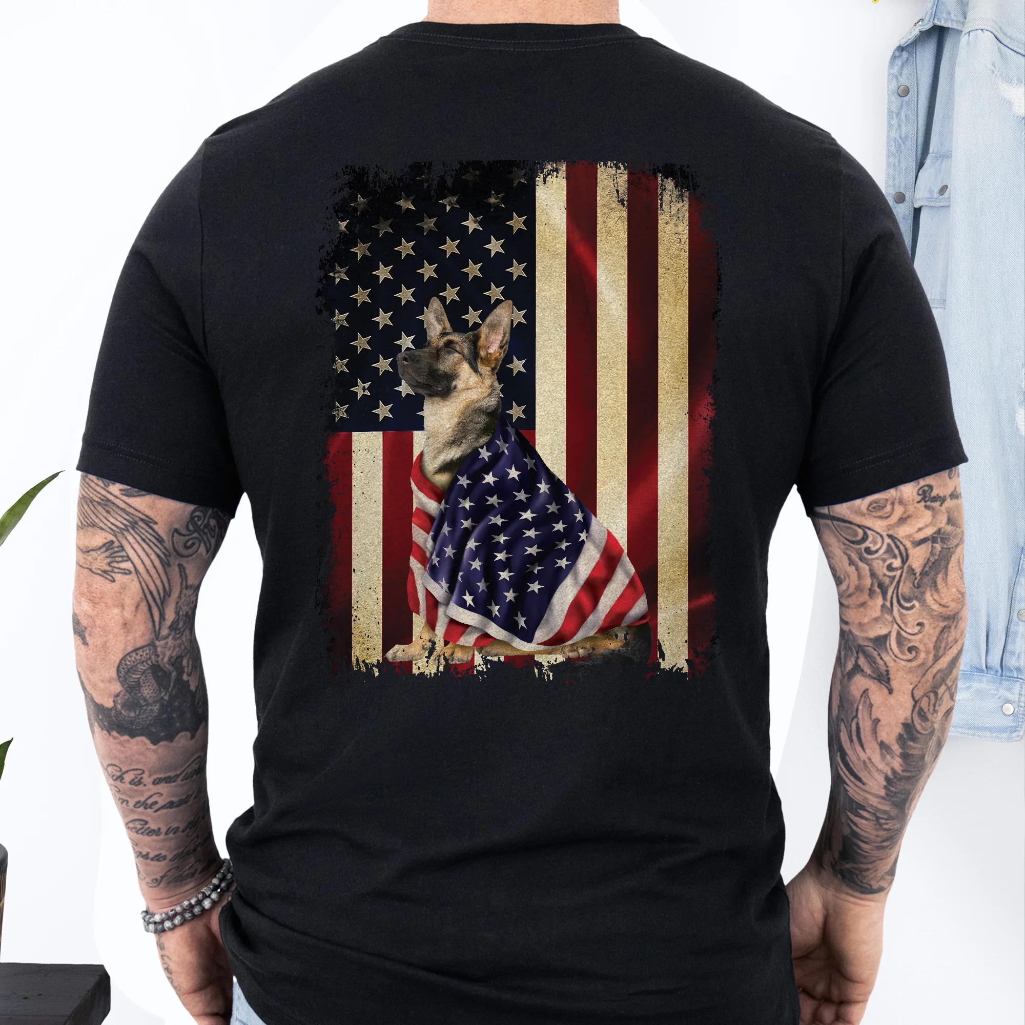 German Shepherd American Patriot T-Shirt Wrapped in Glory