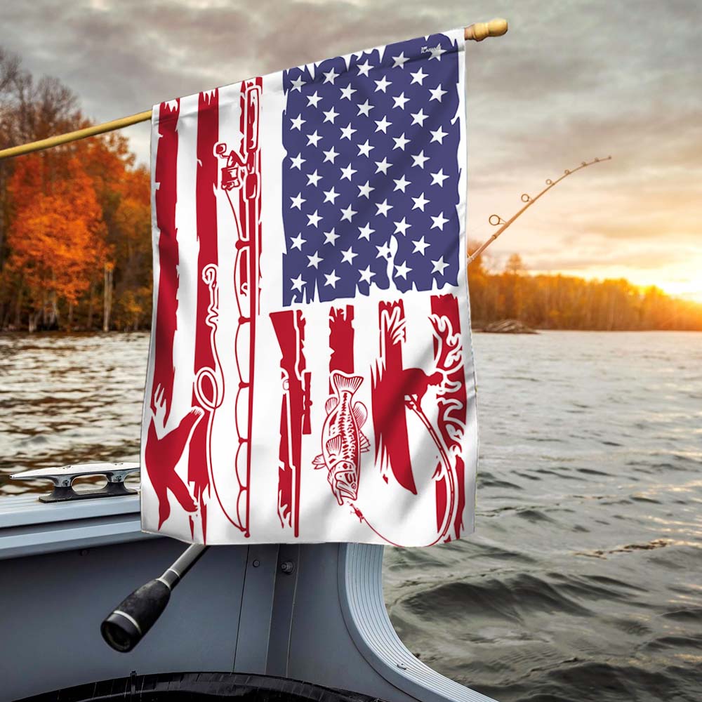 Bass Fishing Hunting American Flag