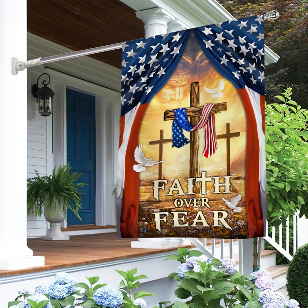 Christian Cross American Flag Faith Over Fear