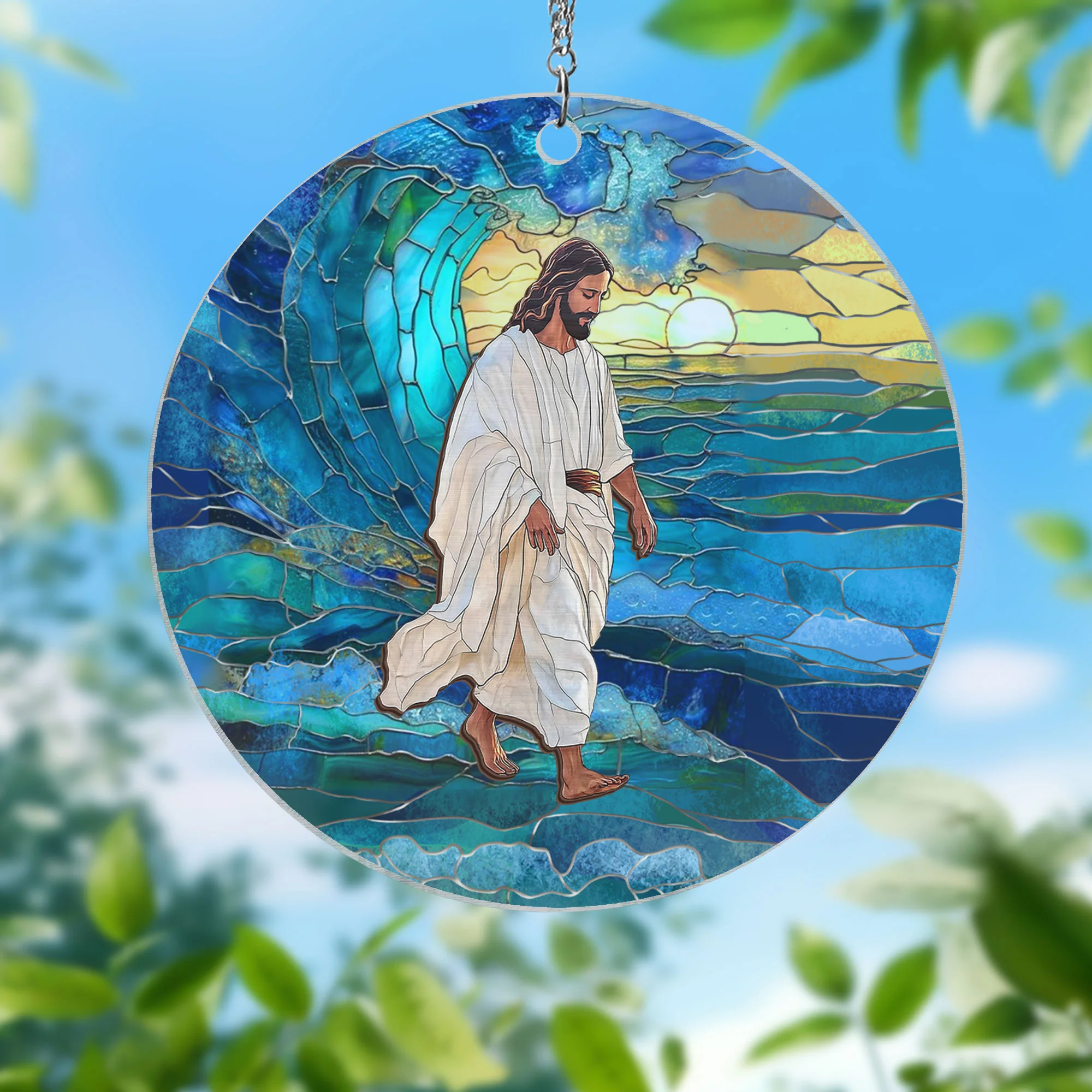 Jesus Walks on Water Suncatcher - 2-Layered Hanging Acrylic Ornament - Inspirational Gift for Faith & Home Decor 3-Day Shipping