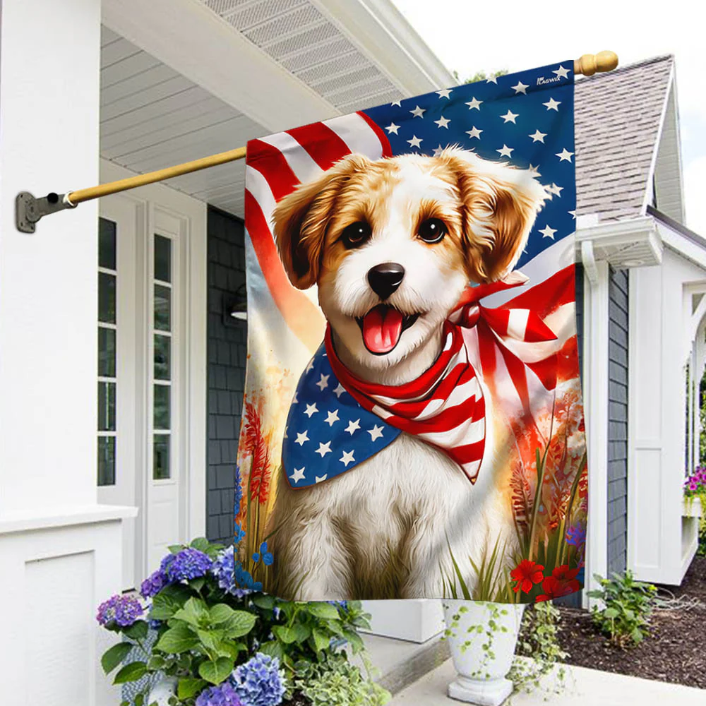 Bimipi Patriotic Jackapoo Dog American Flag Wrapped in Glory