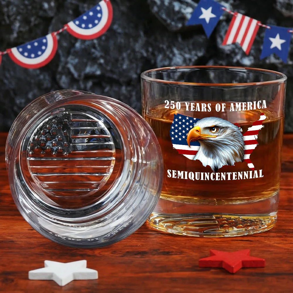 250 Years of America Printed Whiskey Glass Patriotic Gift