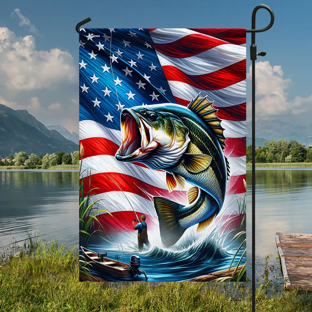 Bass Fishing American Flag 3-Day Shipping