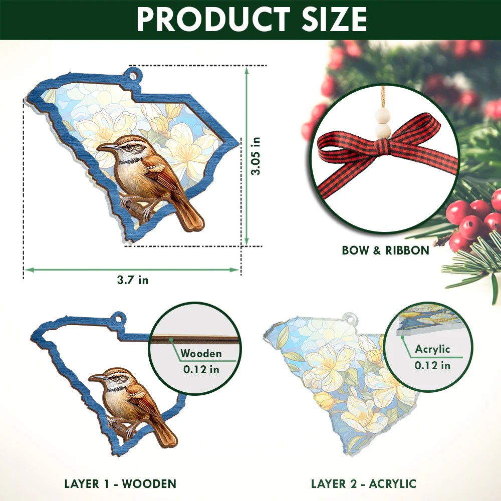 Christmas Ornament, South Carolina Gifts, Suncatcher Ornaments Home Decor 3-Day Shipping