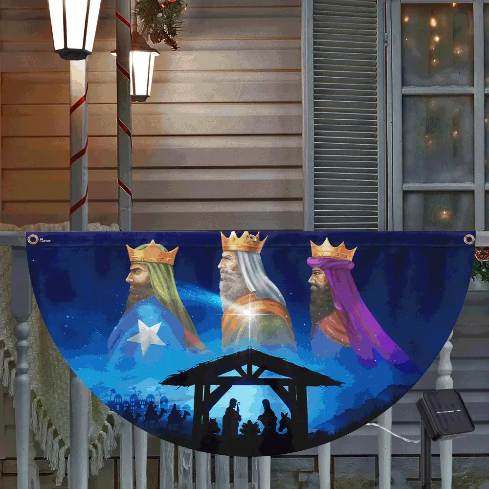 Nativity Three Wise Men We Three Kings Jesus Christmas Solar Led Fan Flag