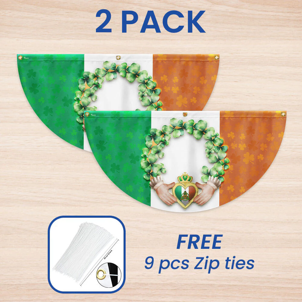 Claddagh With Shamrock, Irish St. Patrick’s Day Non-Pleated Fan Flag