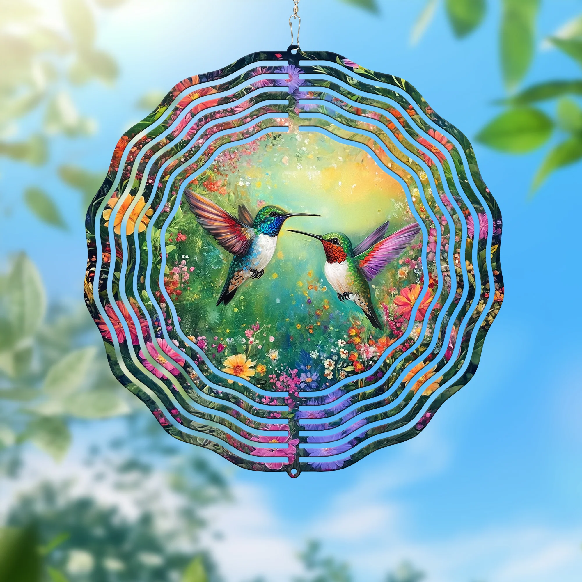 Hummingbird Spring Flower Wind Spinner