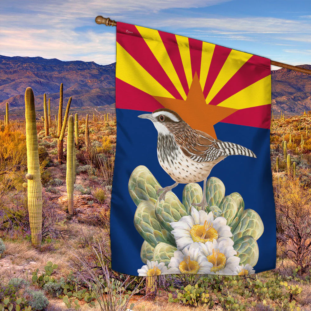 Arizona Flag Cactus Wren and Saguaro Cactus Blossom