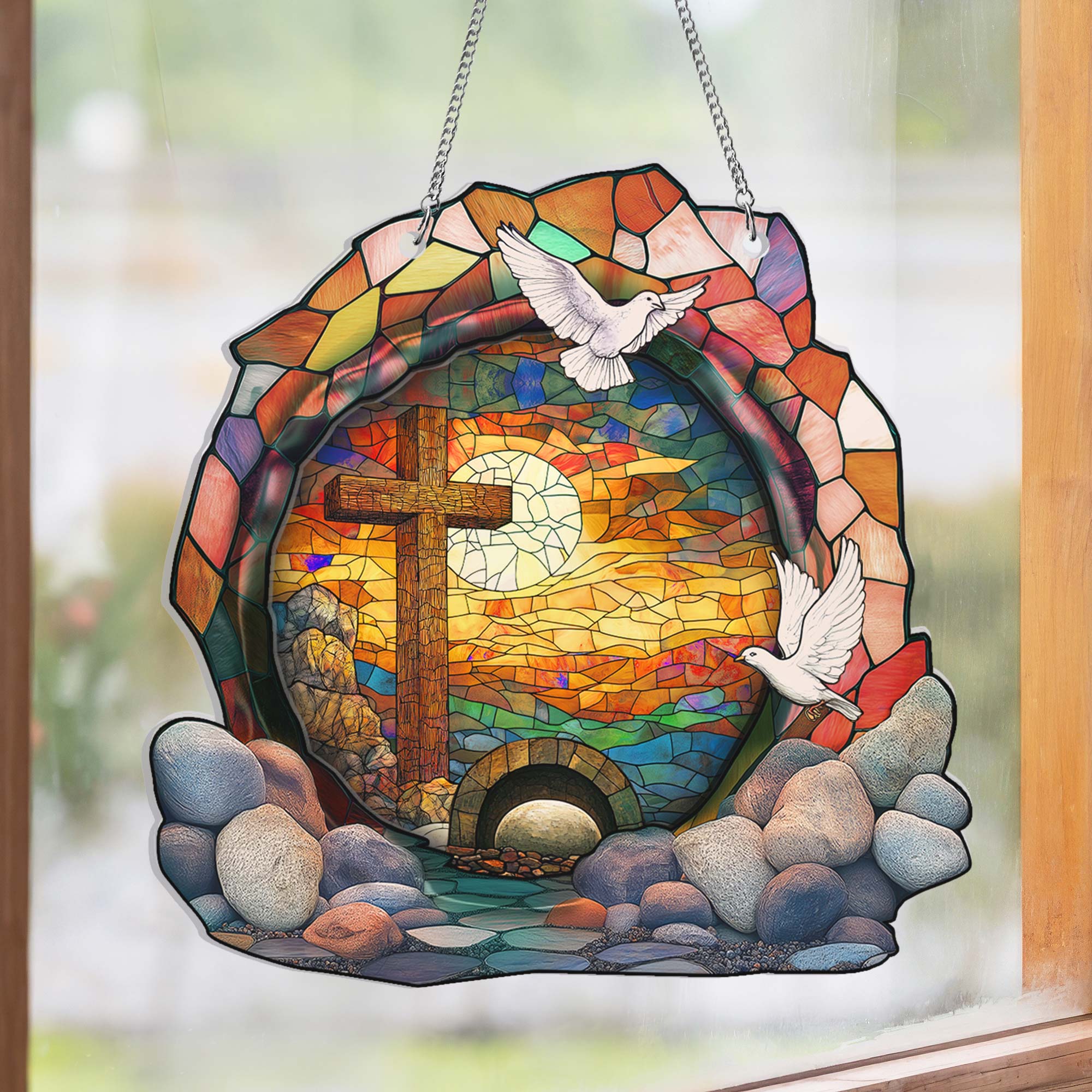 Empty Tomb Resurrection Cross Easter Day Suncatcher Acrylic Hanging Sign