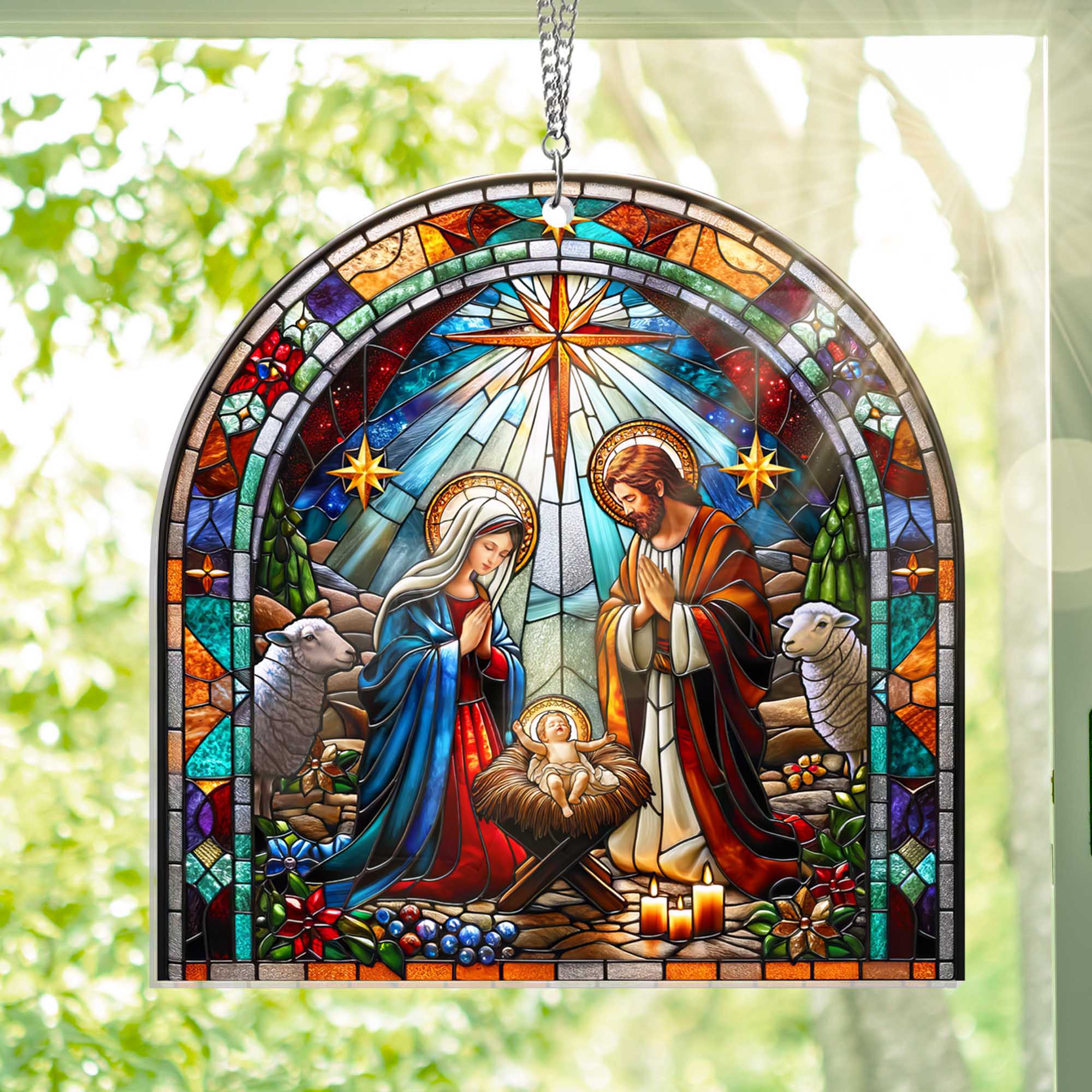 Nativity Christmas O Holy Night Suncatcher Acrylic Hanging