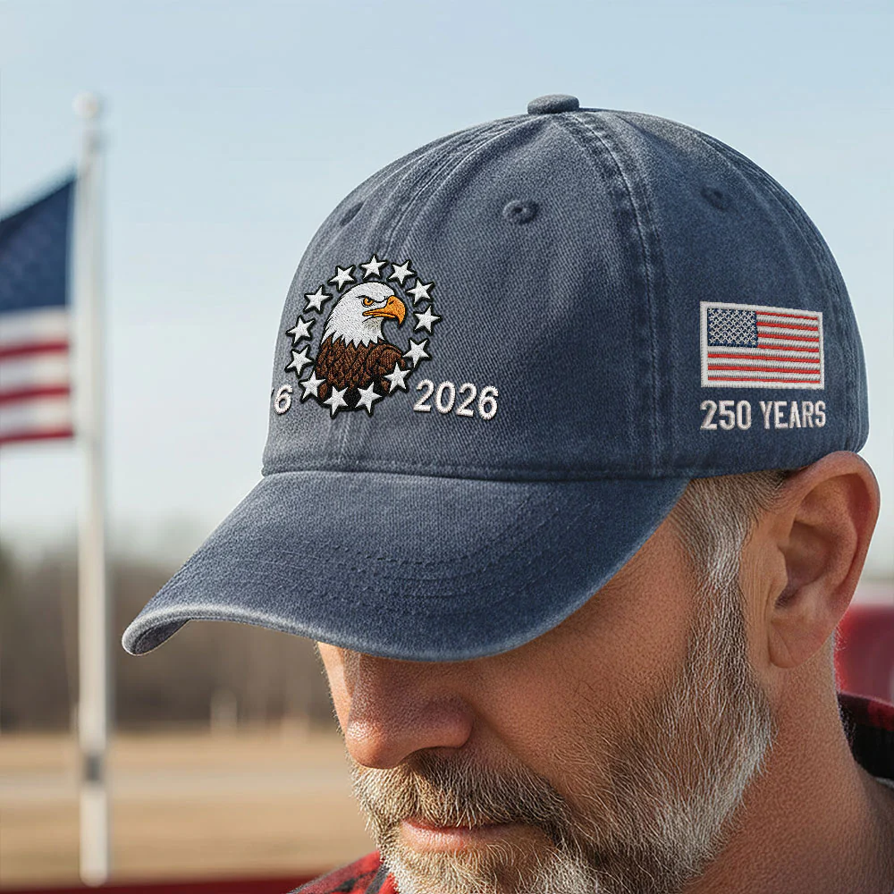 America 250 Years Patriot Washed Cap Embroidered Eagle 1776 Betsy Ross Flag