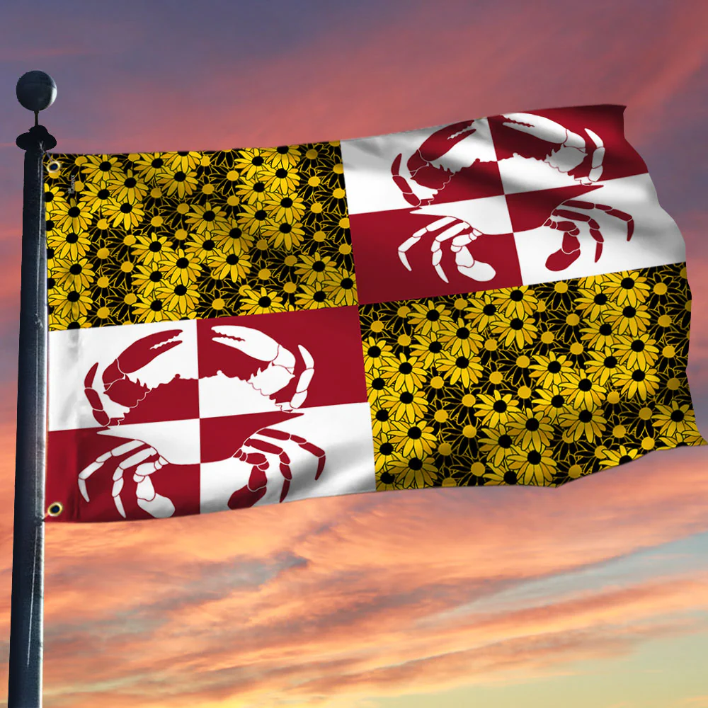 Maryland State Crab and Black-eyed Susan Flower Maryland Flag