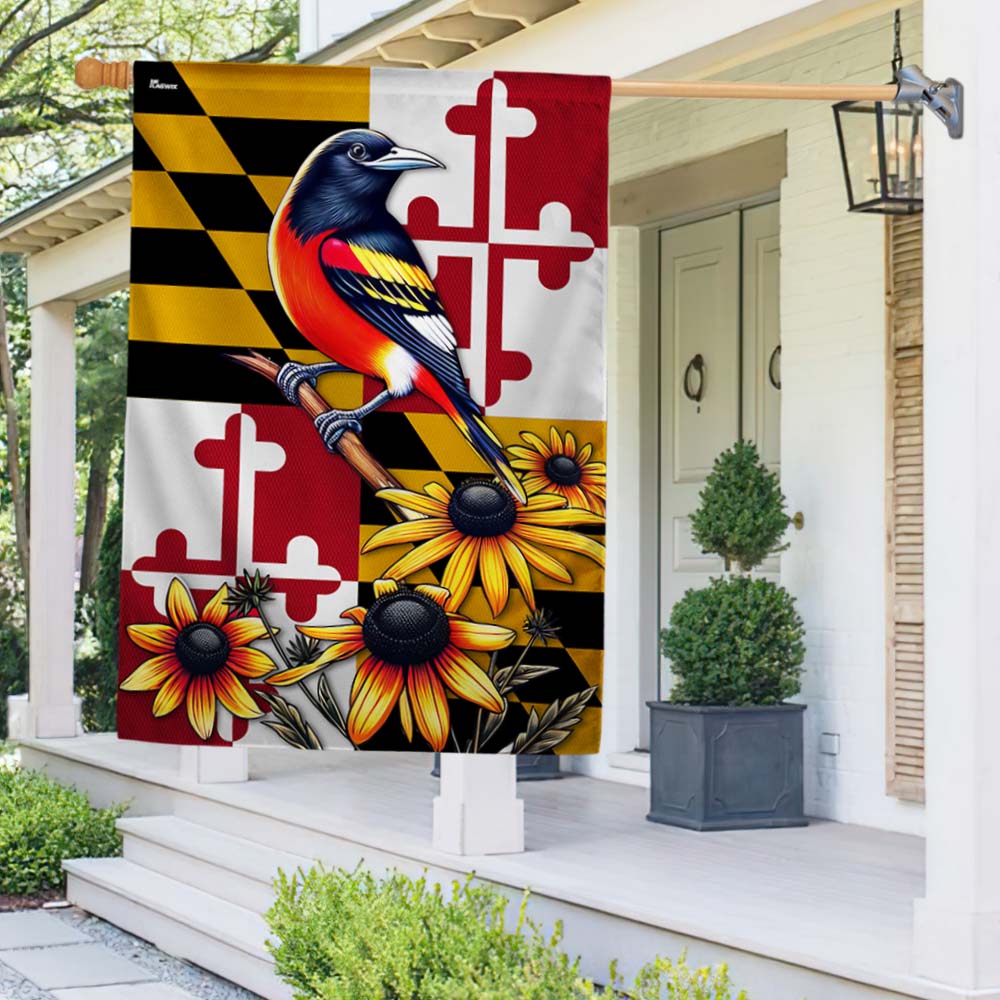 Bimipi  Maryland Baltimore Oriole Bird and Black-eyed Susan Flowers Flag