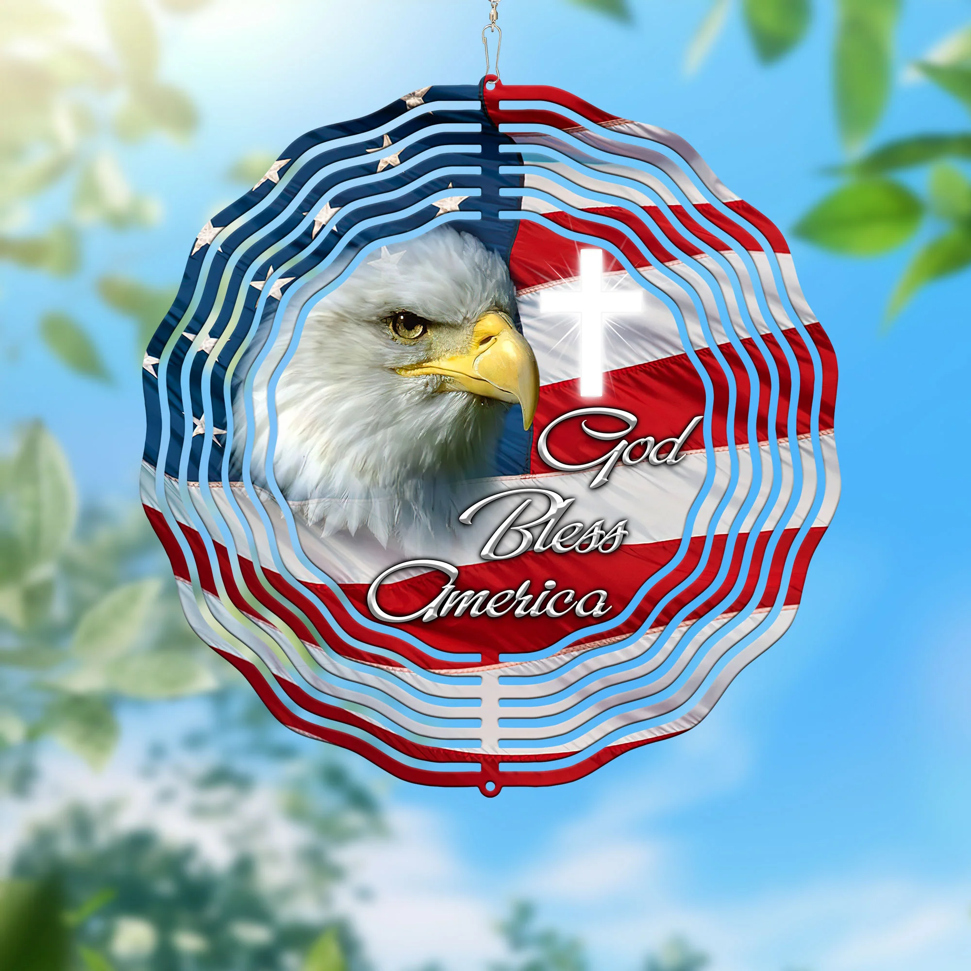 Patriotic Eagle God Bless America Wind Spinner