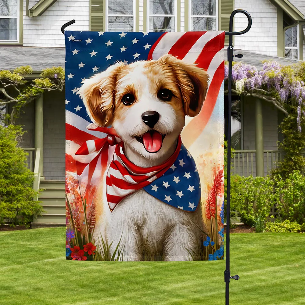 Bimipi Patriotic Jackapoo Dog American Flag Wrapped in Glory